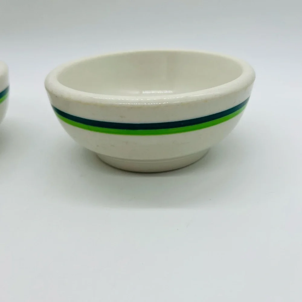 Wallace China California U.S.A. Striped Set of 2 Ceramic Bowls - Green and Blue
